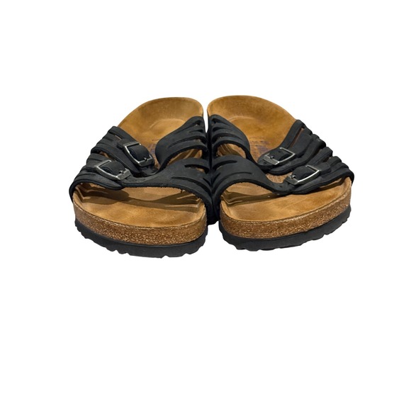 Birkenstock Black Leather Strappy Comfort Soft Footbed Sandals Women Size 10 - Picture 2 of 5